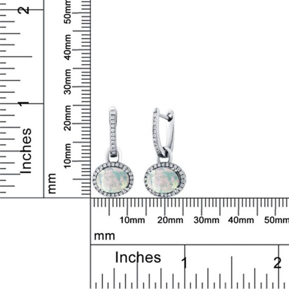 925 Sterling Silver with 2.04 Cttw White Opal Oval Dangling French Lock Earrings - Picture 5 of 5